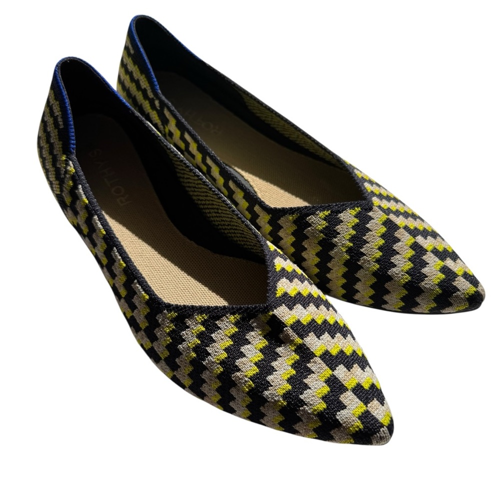 Rothy's The Point II Flats Neon Nights Chevron Pattern Knit Womens Sz 9